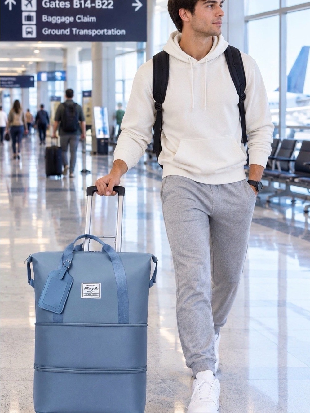 Travel Rolling Duffel Bag - Blue 3-in-1 Sizes Multipurpose